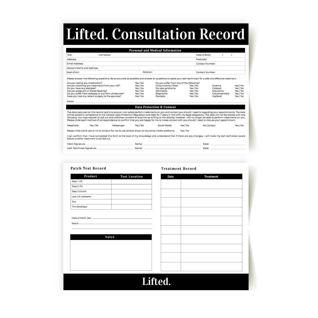 Lifted. Client Record And Consultation Cards 1 Lifted. Client Record And Consultation Cards
